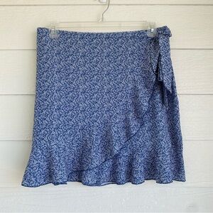 Faux Wrap Ruffle Skirt Women’s Size XXXL Blue White Boho Floral Side Tie EUC